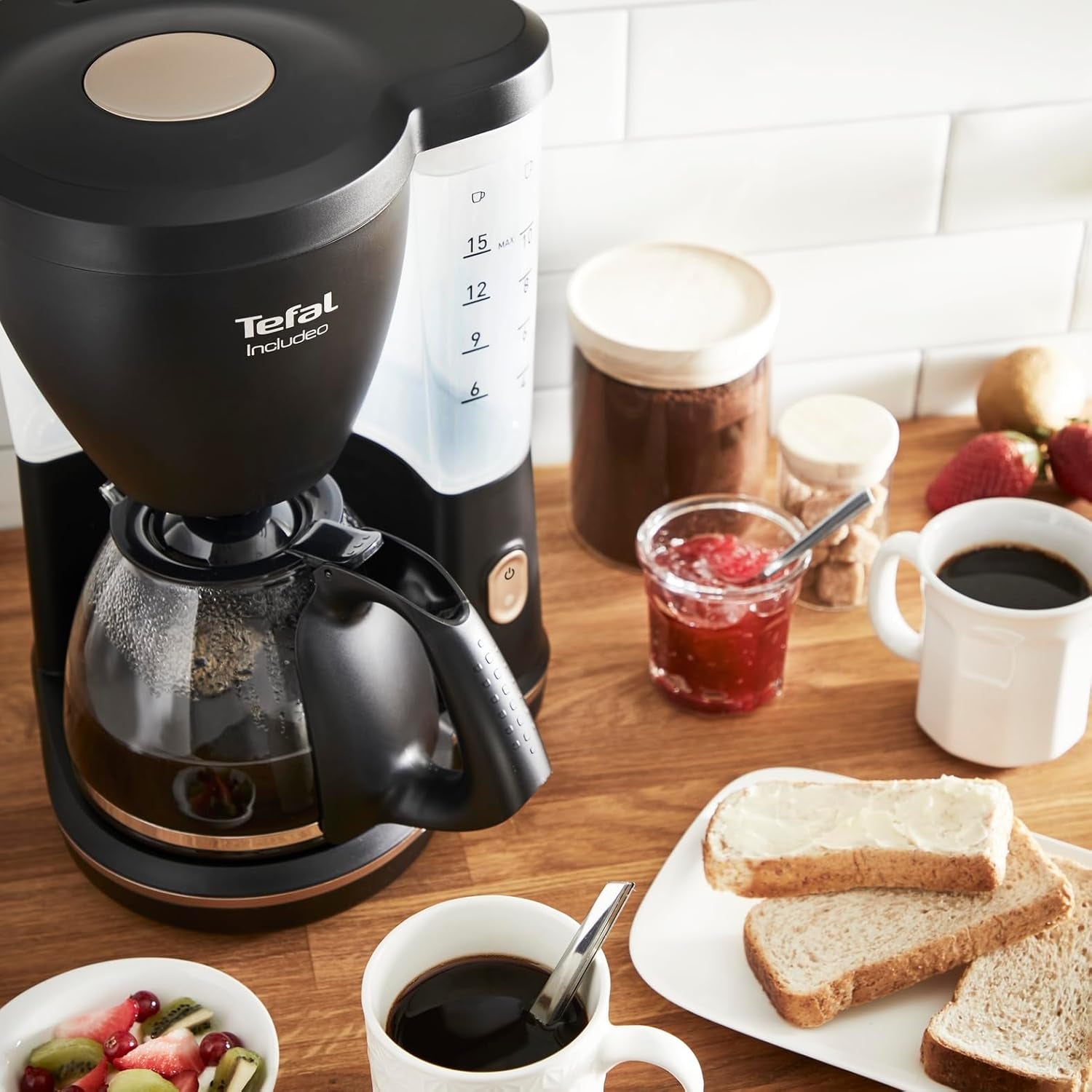 Tefal Includeo Filter Espressomaskine, Espressomaskine Ekstremt nem at bruge, Velegnet til højre- og venstrehåndede brugere, Automatisk lågåbning, 1,25 L, 10 til 15 kopper, CM533811