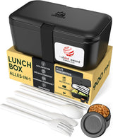 Umami madkasse til voksne, stabelbar Bento-kasse med 4 bestik og rum, madpakke til voksne, to-go-salatbeholder, Picnic-/kontormadkasse, koksgrå, 1500 ml Naty Shop Onyx Black Food Opbevaringsbokse - 900 ml M - 900/1000 ml