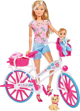Simba 105739050 - Steffi Love Bike Tour, Steffi og Evi i deres tre-etagers slot med gynge, møbler og masser af tilbehør, 40 stykker, 102x90x38cm, til børn fra 3 år og opefter