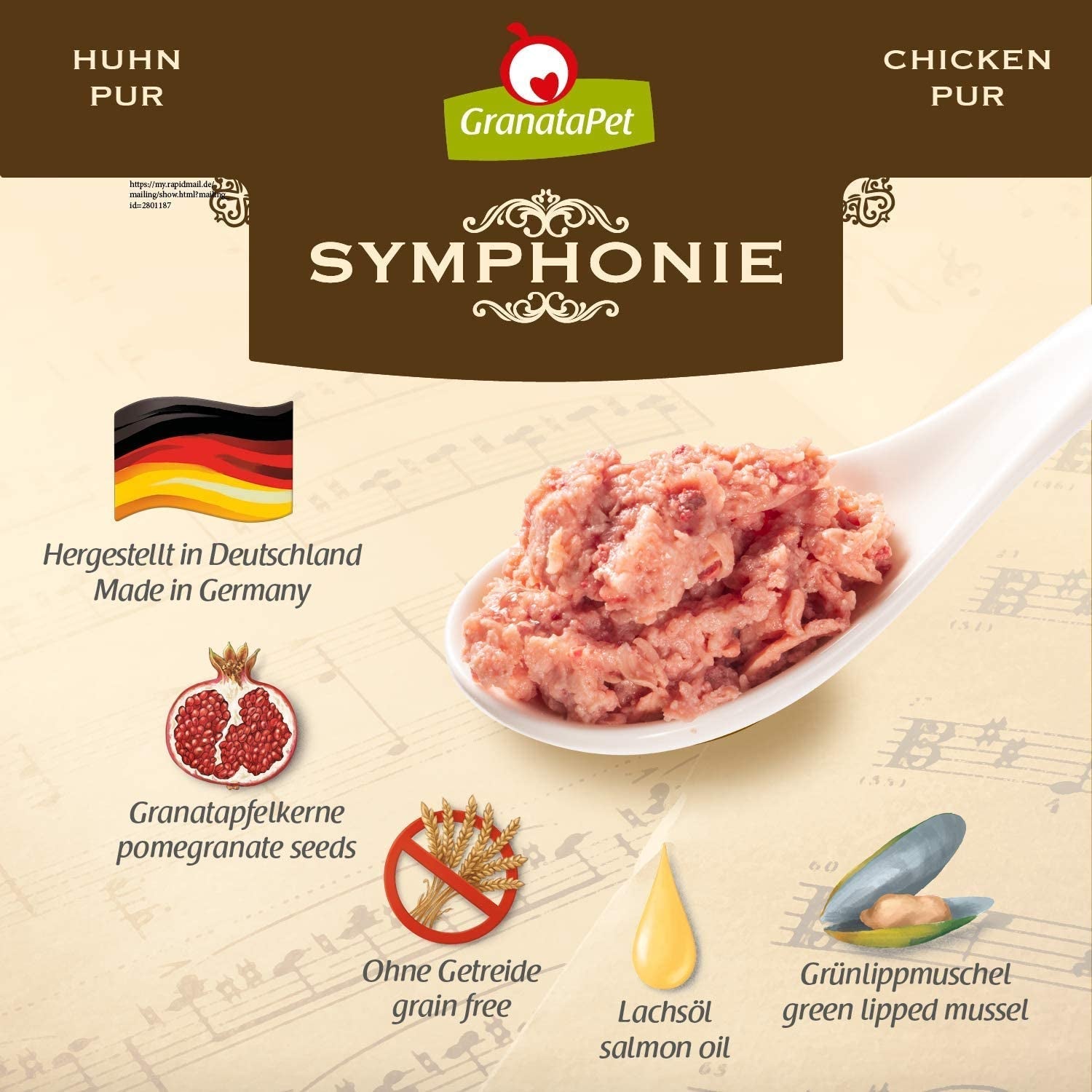 GranataPet Symphony No. 5 Pure Chicken, korn- og sukkerfrit kattefoder, fileter i naturlig gelé, delikat vådt kattefoder, 6 x 200g