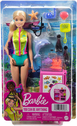 Barbie You Can Be Anything Series, Marine Biolog, 1x Dukke med Blondt Hår, Badedragt, Delfin, Tilbehør, Børnegave, Alder 3+ Legetøj, HMH26