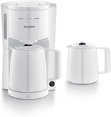 Severin espressomaskine med filter og 2 termokander, espressomaskine med låg, drypfri ophældning, lang temperatur vedligeholdelse, automatisk slukning, 1000 W, ca. 1 liter, hvid, KA 9309