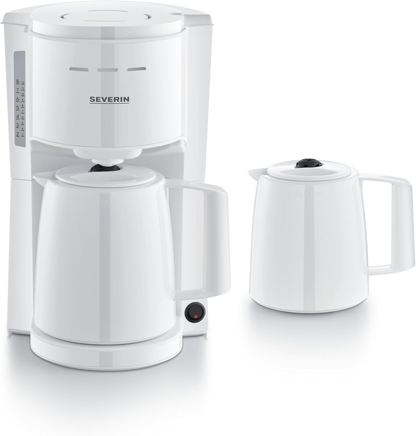 Severin espressomaskine med filter og 2 termokander, espressomaskine med låg, drypfri ophældning, lang temperatur vedligeholdelse, automatisk slukning, 1000 W, ca. 1 liter, hvid, KA 9309