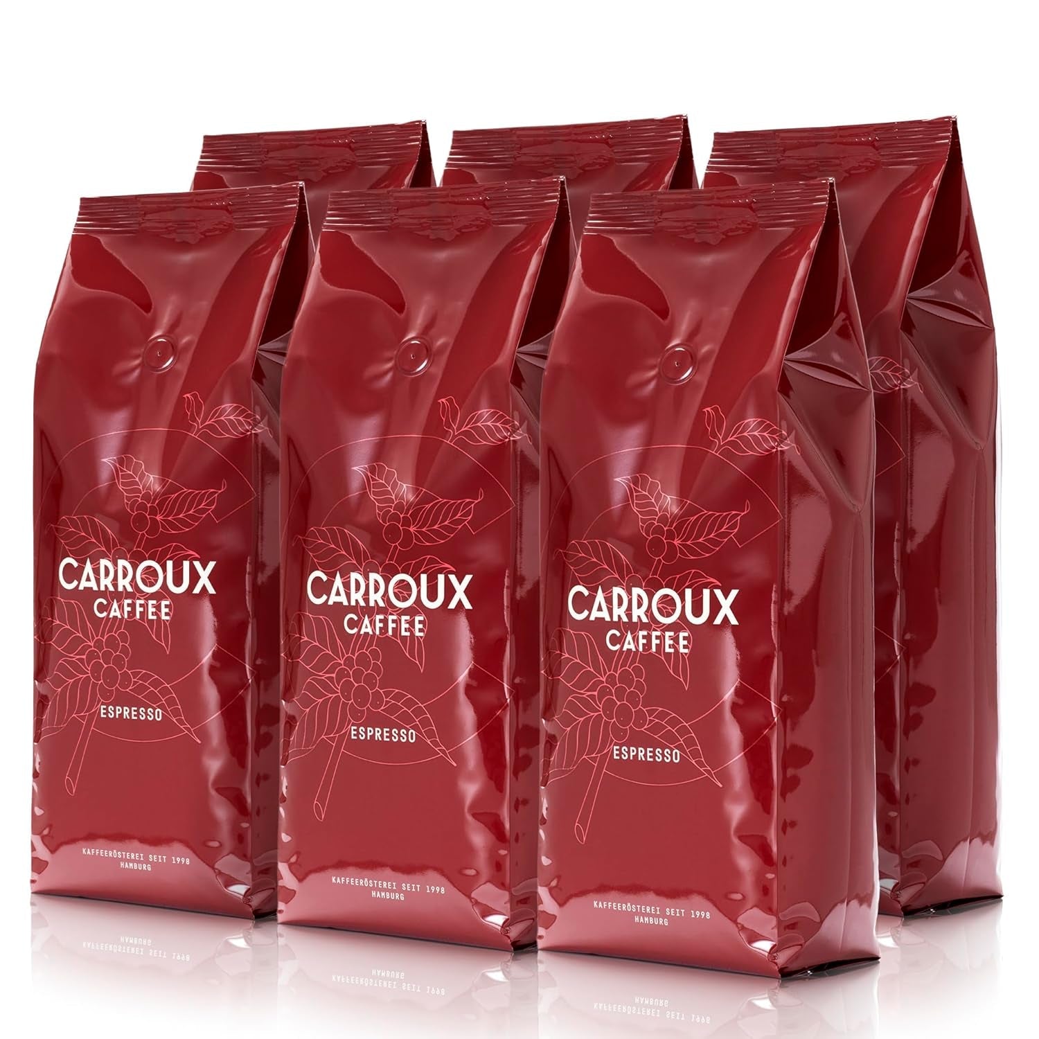 CARROUX Espresso, Bohnen ganze (6x 500 g). Für Siebträger u. Kaffe-Volllautomaten. Frisch geröstete Kaffeebohnen der Privat-Rösterei aus Hamburg