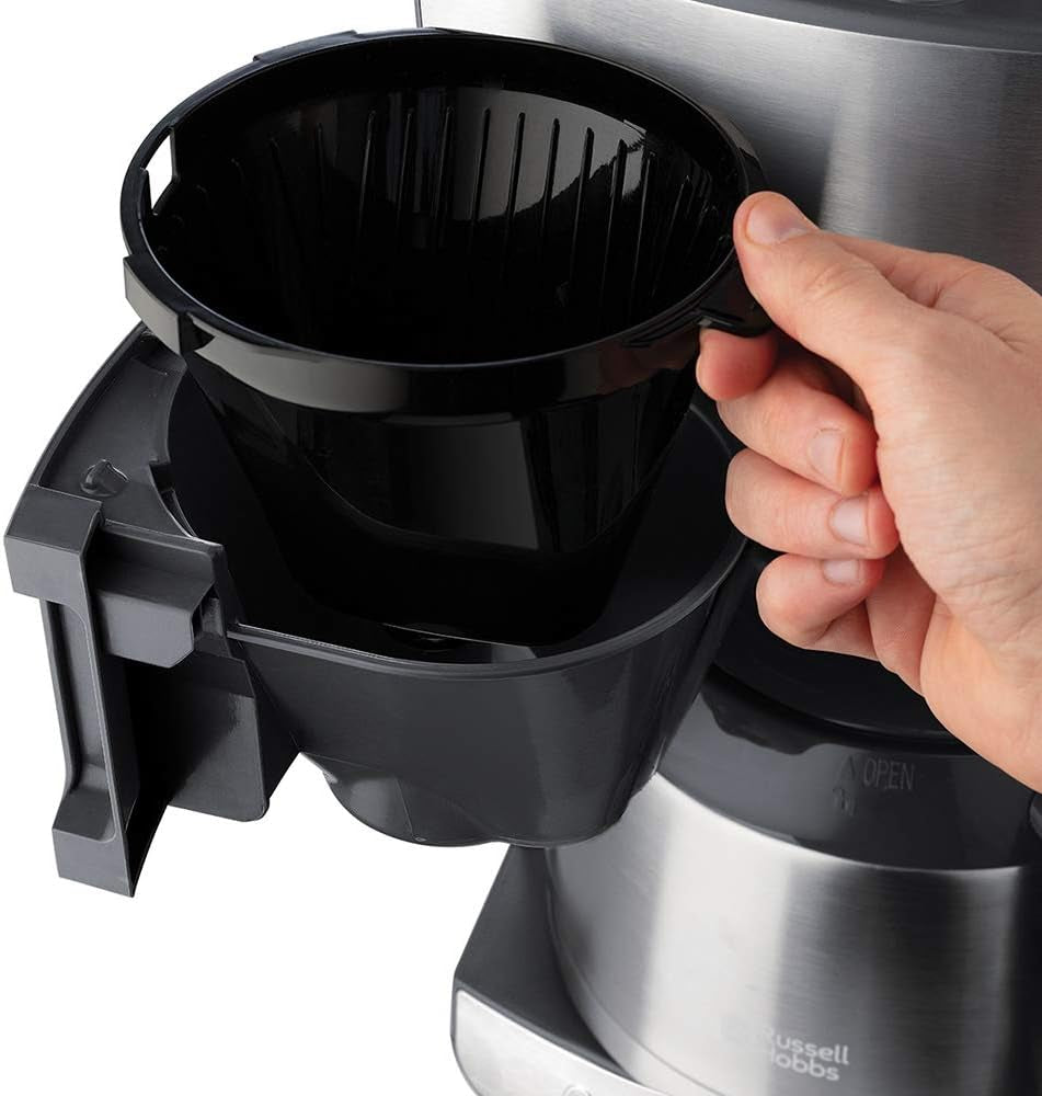 Russell Hobbs kaffemaskine med kværn og termisk karaffel [Digital timer, brusehoved for optimal udsugning og aroma] Grind&Brew (1-10 kopper, 3 maleindstillinger) Filterkaffemaskine 25620-56