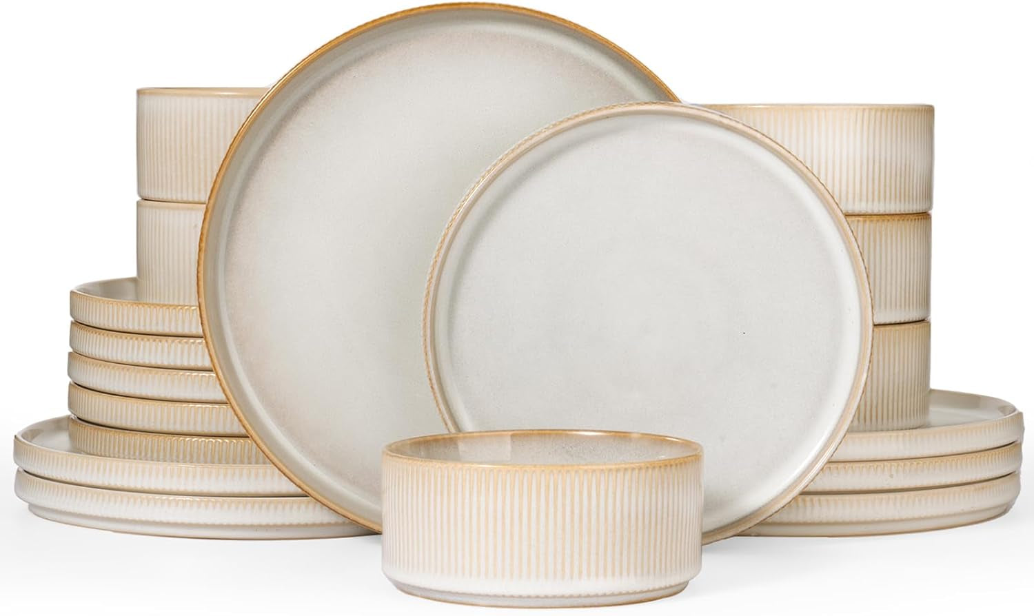 Stjerne 18-delt porcelænssæt, 6-personers servisesæt, porcelæn, ridsefast, tåler mikroovn og opvaskemaskine, cappuccino hvid