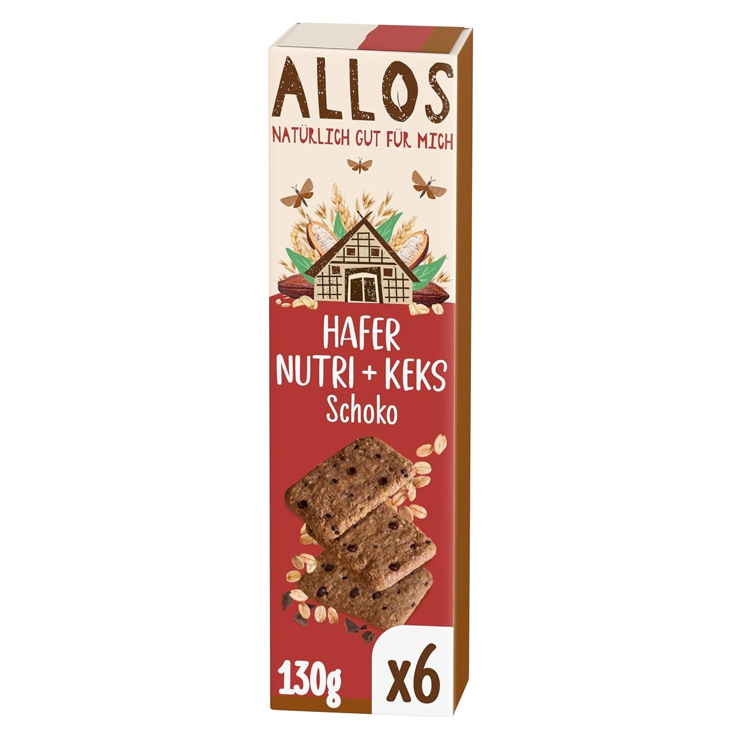 Kiks med havre og økologisk chokolade Allos | Sprød fuld havre chokoladekiks | Sød med honning 6 x 130g