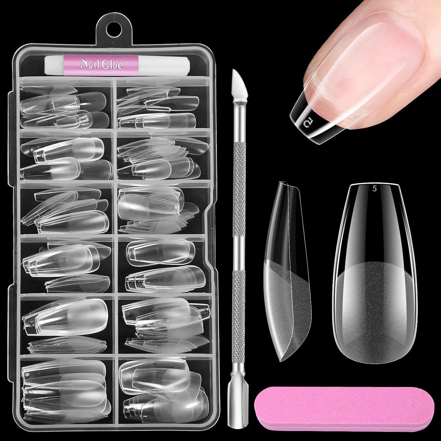 Full Cover Korte negle 120 stk. 12 størrelser Korte neglespidser til gel negle Lim på kunstige negle Lim på neglefil sæt neglepolerer Cuticle pusher