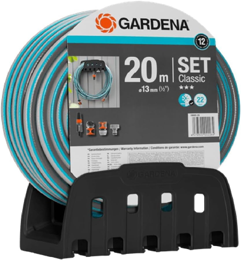 Gardena Classic 60 vægslangetromle med slangestyretromle: Til nem vægmontering, med anti-drypsystem, vinklet tilslutning, stor kapacitet, pladsbesparende (2650-88)