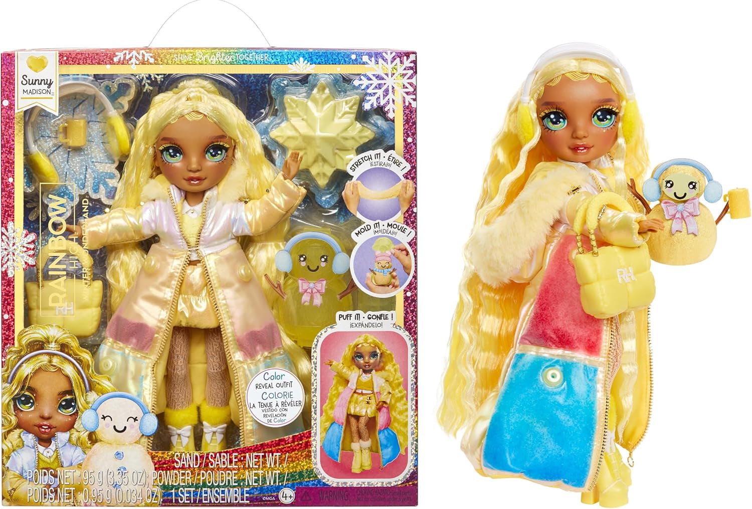 Rainbow High Winter Wonderland - Skyler (blå) - 28 cm Hidden Magic Water Accumulating Snow Fashion Doll med Snowman Set, velegnet til 4-12 år gamle børn og samlere Naty Shop Sunny Dolls (gul)