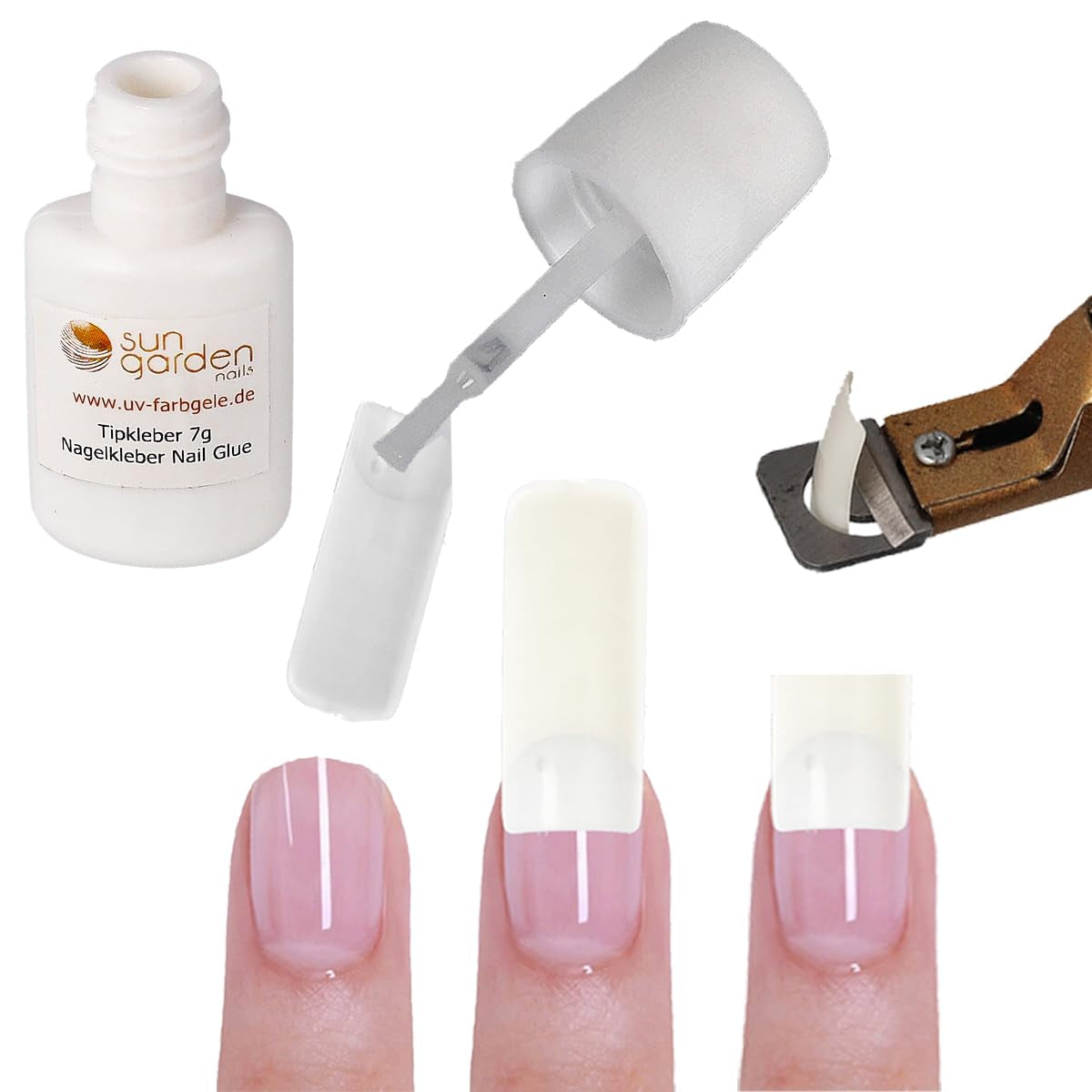 Sun Garden Nails monofasisk gennemsigtig gel 30ml + æske med 100 spidser + lim til spidser 7ml
