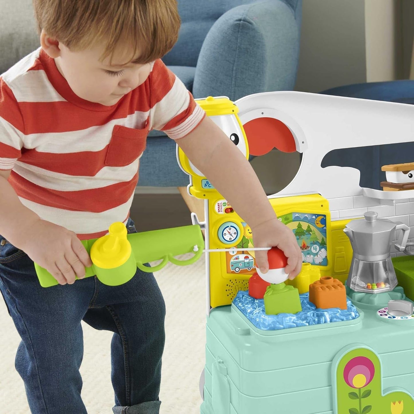 Fisher-Price - Laugh and Learn Camper 3-i-1 Baby Push Toy og Musik Aktivitetscenter Baby Legetøj 9-36 måneder HCK51 Baby Legetøj Naty Shop