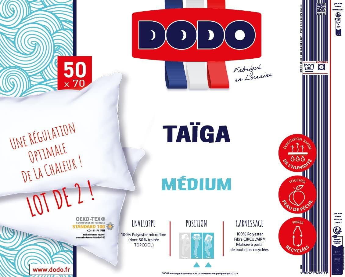 DODO 2-delt pude, 50 X 70 cm, Medium komfort, Taiga syntetisk pude, Ultrablød og åndbar følelse, Maskinvaskbar ved 40 °C Naty Shop standardpuder