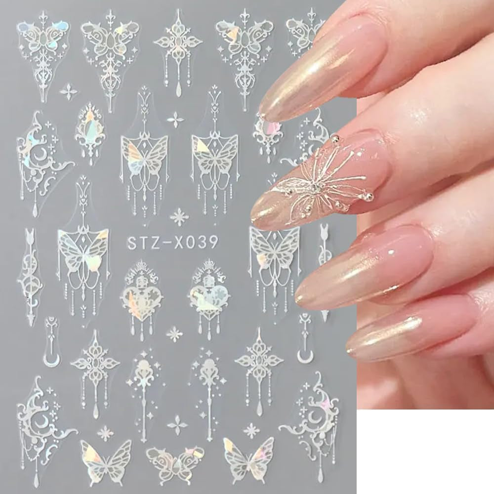 3D Metallic Schwarz Schmetterling Nagelsticker - Laser Pink Aurora Nagelaufkleber - Punk Butterfly Nail Art Stickers - Sølv Nail Sticker - Nageldesign Tilbehør