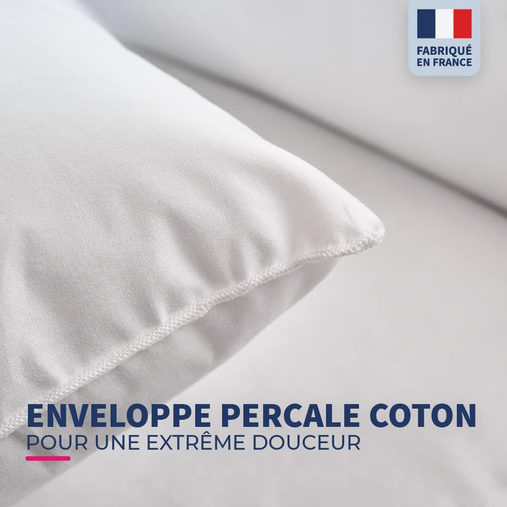 Blå Câlin sæt med 2 puder med fast komfort "Alaska", super fyld, 100% bomuld Percale konvolut, hvid, 65 X 65 cm Firkantet form Naty Shop Standard puder