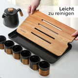 MIAMIO - Japansk/kinesisk tesæt 6 x 100 ml / Asiatisk tekande 620 ml med teinfuser, traditionelt japansk tekandesæt til teelskere/mænd/kvinder (sort)