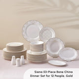Karaca Elegance Bone Siena Spisesæt til 12, Moderne Porcelænsstel, Spisesæt med Suppeskåle, Serveringsfad, Dybe tallerkener, Desserttallerkener - hvid og guld