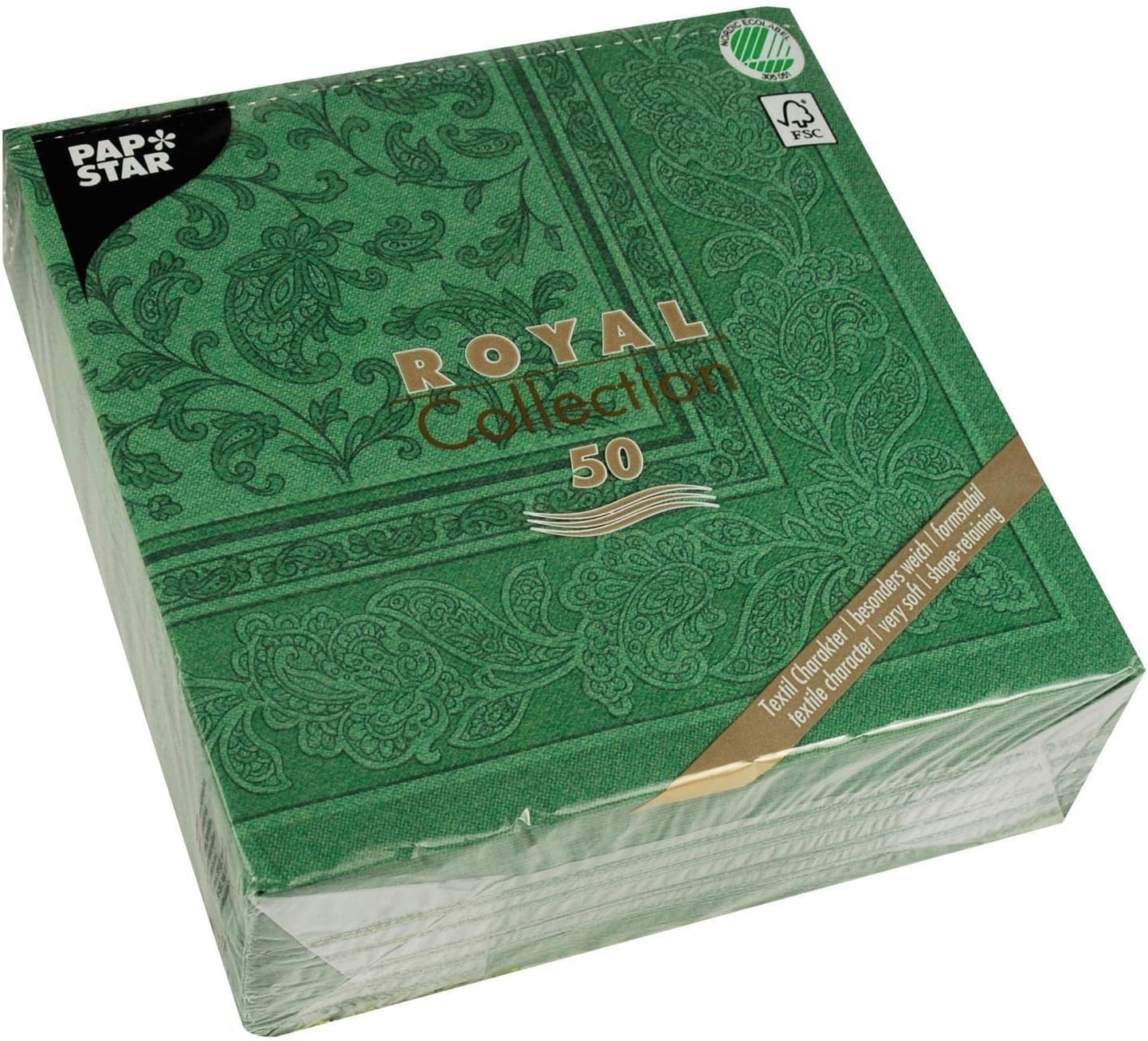 50 servietter "ROYAL Collection" 1/4 fold 40 Cm X 40 Cm mørkegrønne "Ornaments"