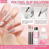 Polygel Glatteopløsning, Polygel Slip Solution Neglesæt, Glatteopløsning 75 ml, Indeholder 5 neglespidsklips, 3 neglebørster, 1 krystalkop, 100 rengøringsark