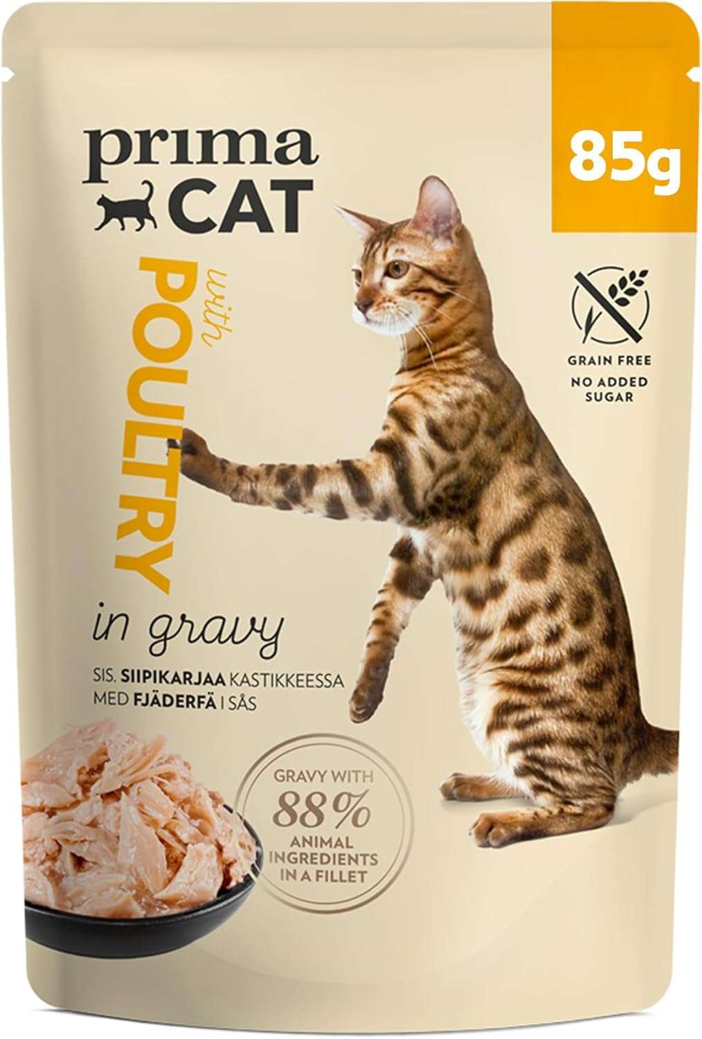 PrimaCat - Klassisk vådfoder til katte, smag af fugl i sauce, 28 x 85 g