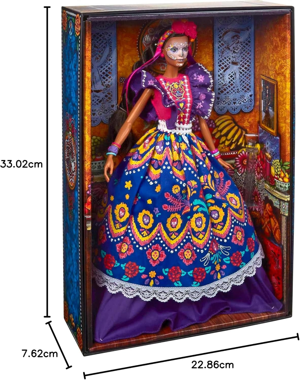 2022 Día De Muertos Barbie-dukke med pjusket traditionel kjole, blomsterkrans og Calavera-ansigtsmaling, gave til samlere