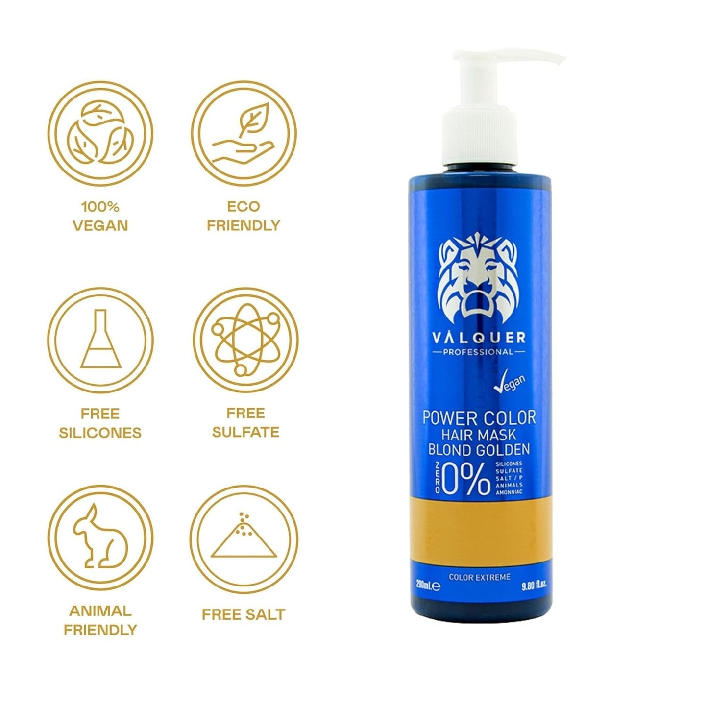 Valquer Professional Mask Power Color farvet hår. Vegansk og sulfatfri (gyldent blondt hår) hårfarveforstærker - 275 ml Naty Shop hårmaske