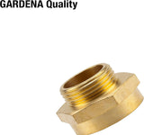 Gardena Messing Reducer Gevindnippel: Messingforbindelse til gevindreduktion f.eks. til pumper, 33,3 mm udvendigt gevind (G 1 tomme) / 42 mm indvendigt gevind (G 1 1/4 tomme) (7266-20)