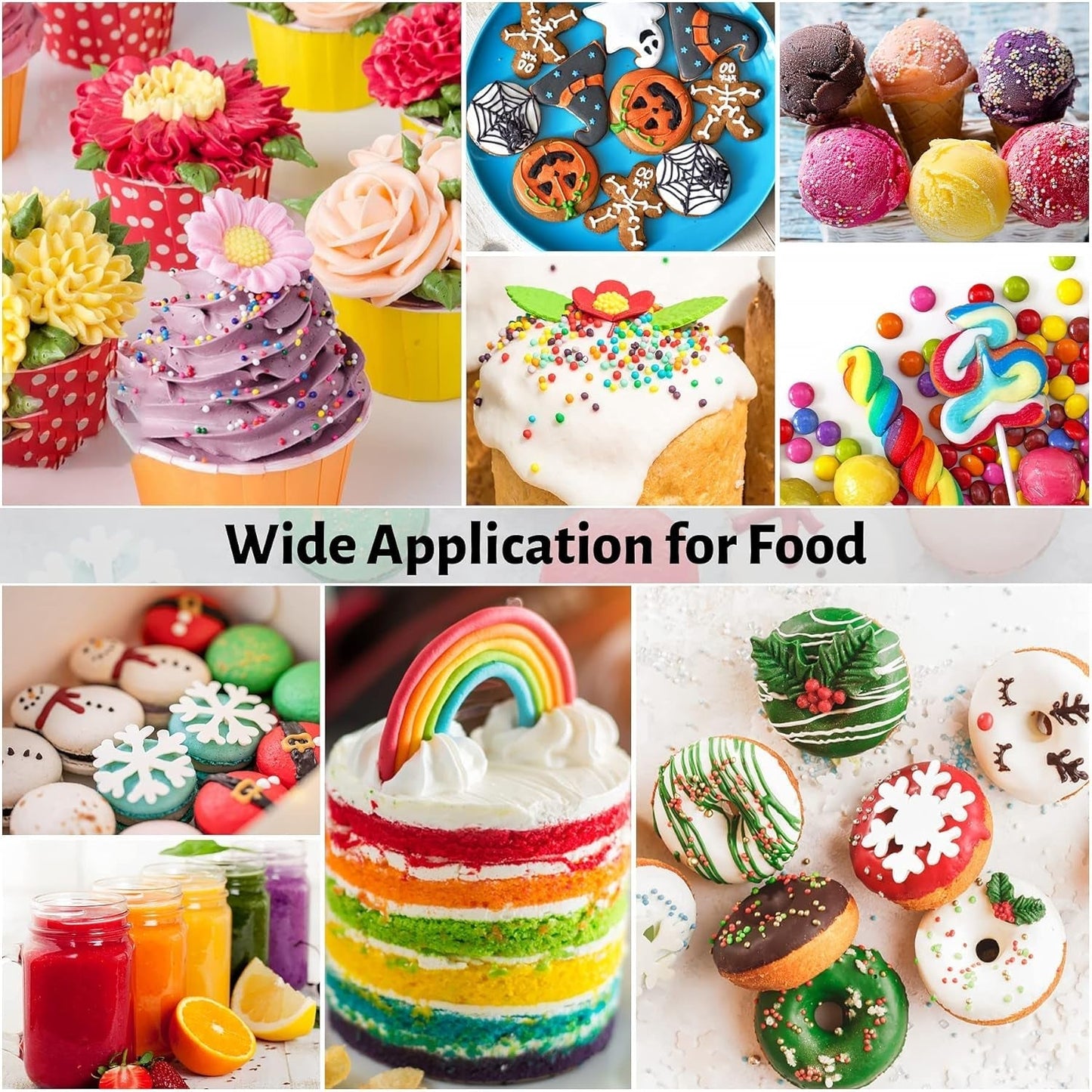 Madfarve 9 x 10 ml, flydende madfarve - madfarvesæt til dekoration af kager, macarons, donuts, fudge, glasur, DIY-sæber, is, sæbefarve, sprøjtepistolfarve