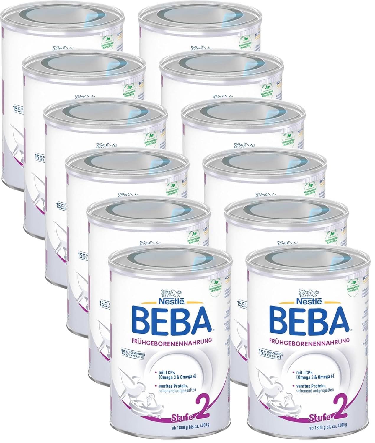 Mad til for tidligt fødte børn BEBA Level 2, Specialfoder til for tidligt fødte børn og nyfødte med lav vægt, klar til at drikke, pakke med 32 (32 x 90 ml) Naty Shop