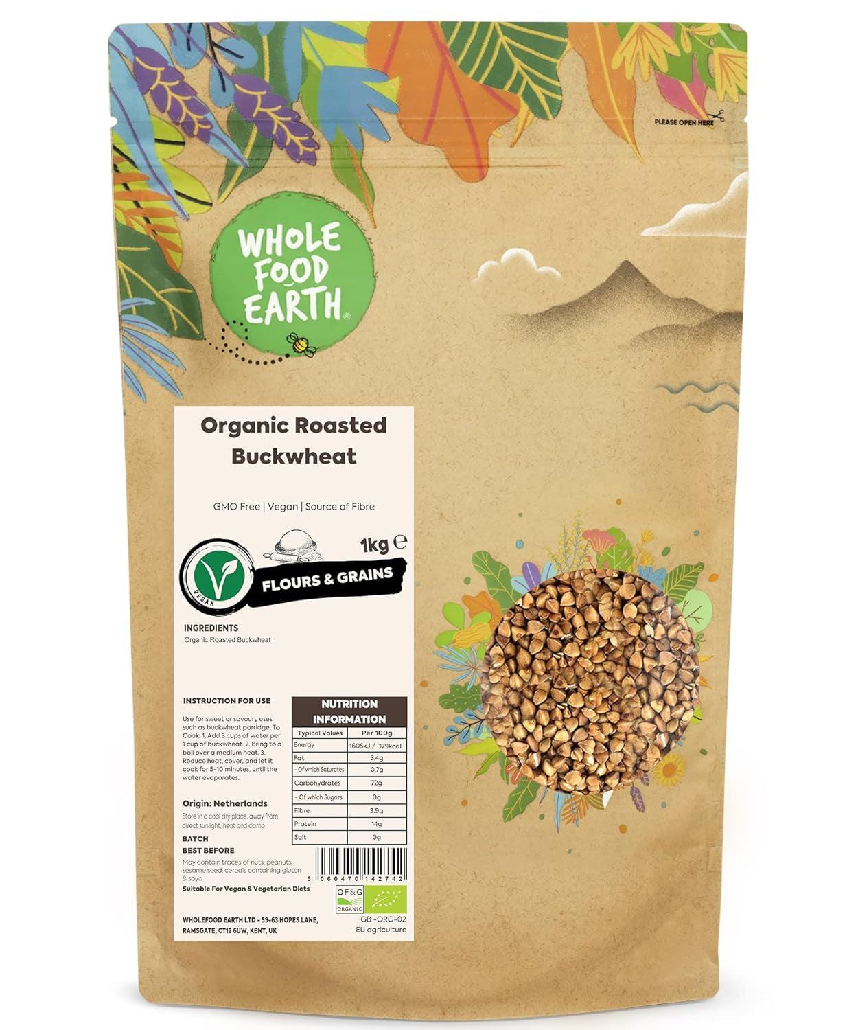 Wholefood Jord økologisk ristet boghvede, 1 kg