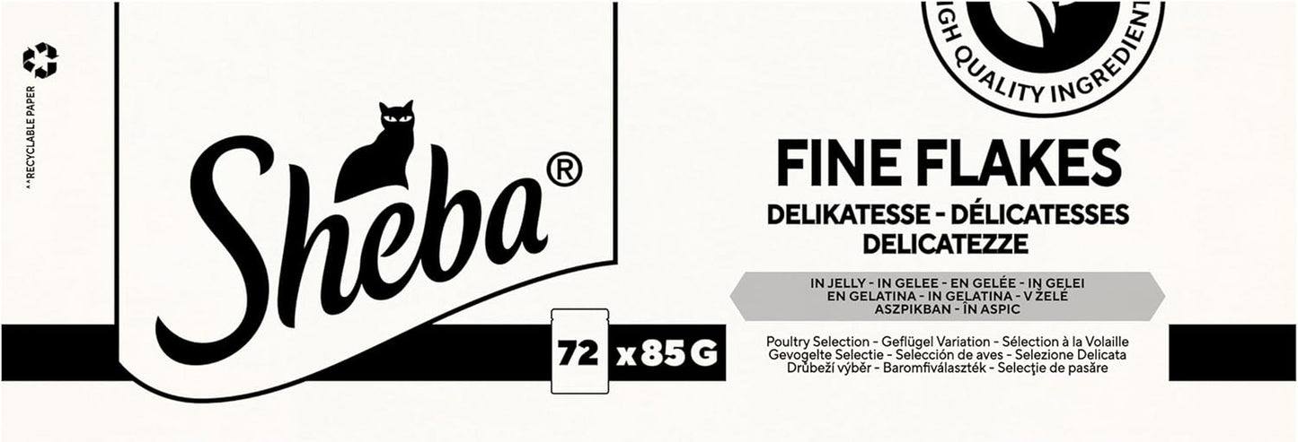 SHEBA Våd kattefoder - 72 poser x 85g - Fjerkrævariant i gelé - Våd kattefoder - 1 stor pakke