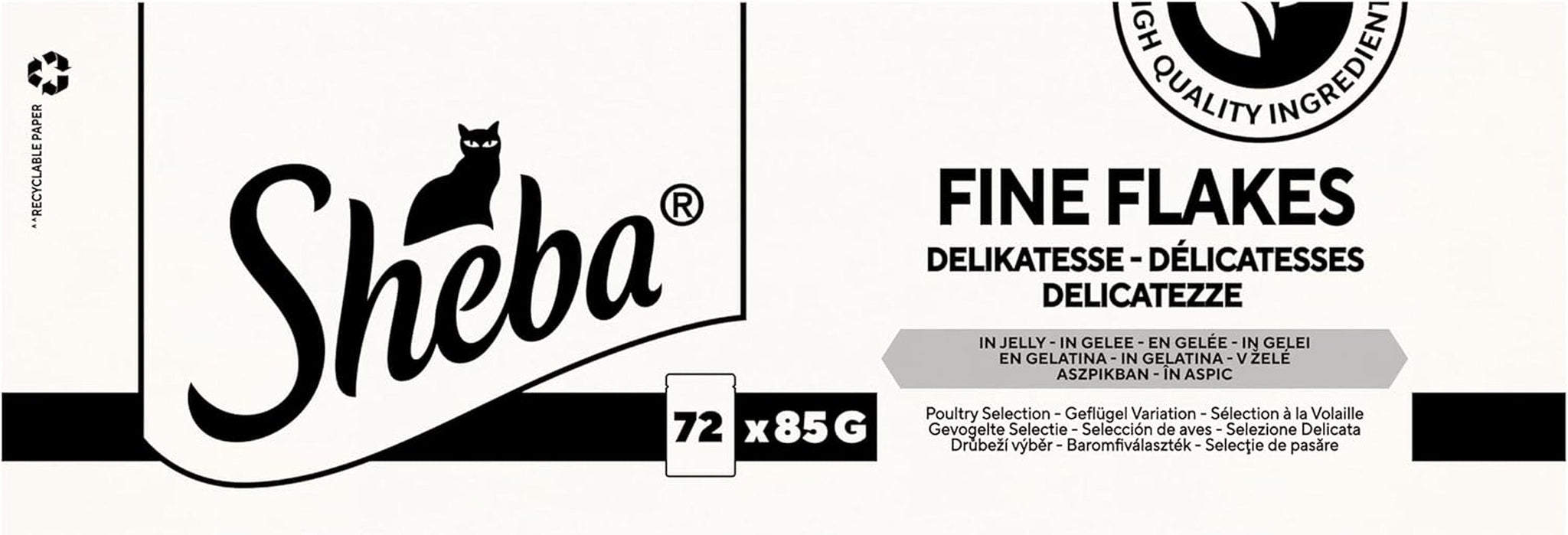 SHEBA Våd kattefoder - 72 poser x 85g - Fjerkrævariant i gelé - Våd kattefoder - 1 stor pakke