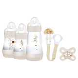 MAM Newborn Sæt, Gavesæt, bestående af: 2 x Anti-kolik flasker 160 ml, 1 x Anti-kolik flaske 260 ml, 1 x Original Start sut, 1 x Broche til sut, fra 0 måneder, Neutro