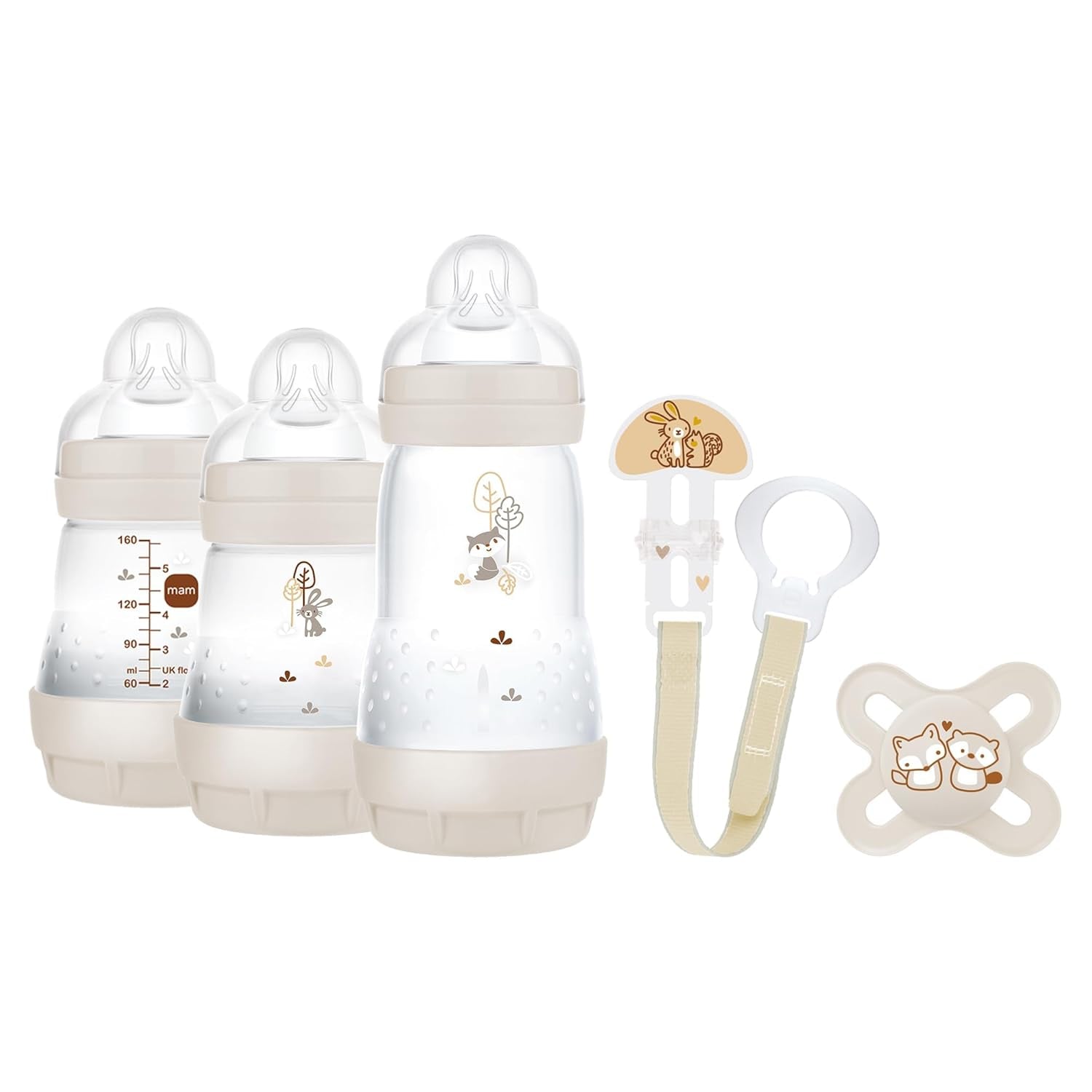 MAM Newborn Sæt, Gavesæt, bestående af: 2 x Anti-kolik flasker 160 ml, 1 x Anti-kolik flaske 260 ml, 1 x Original Start sut, 1 x Broche til sut, fra 0 måneder, Neutro