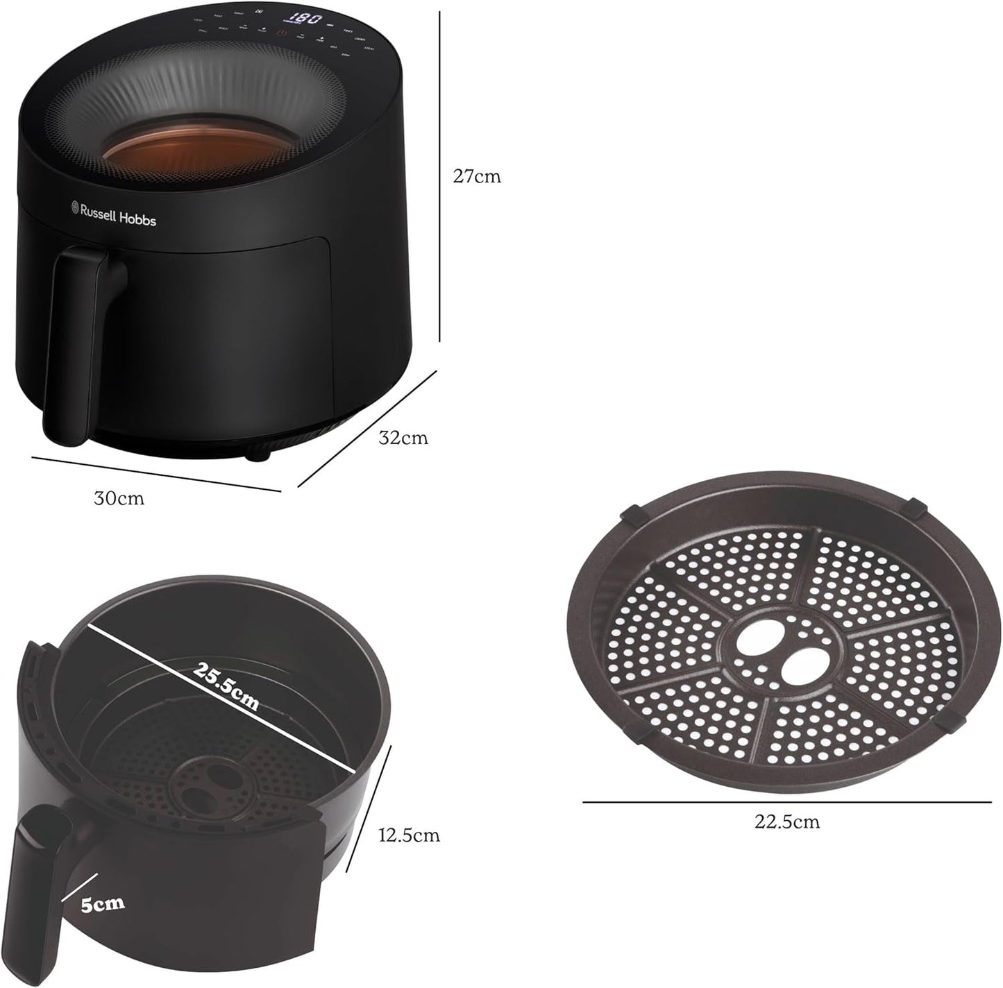 Russell Hobbs Airfryer, 5 liter, 10 programmer, visningsvindue Naty Shop Appliances