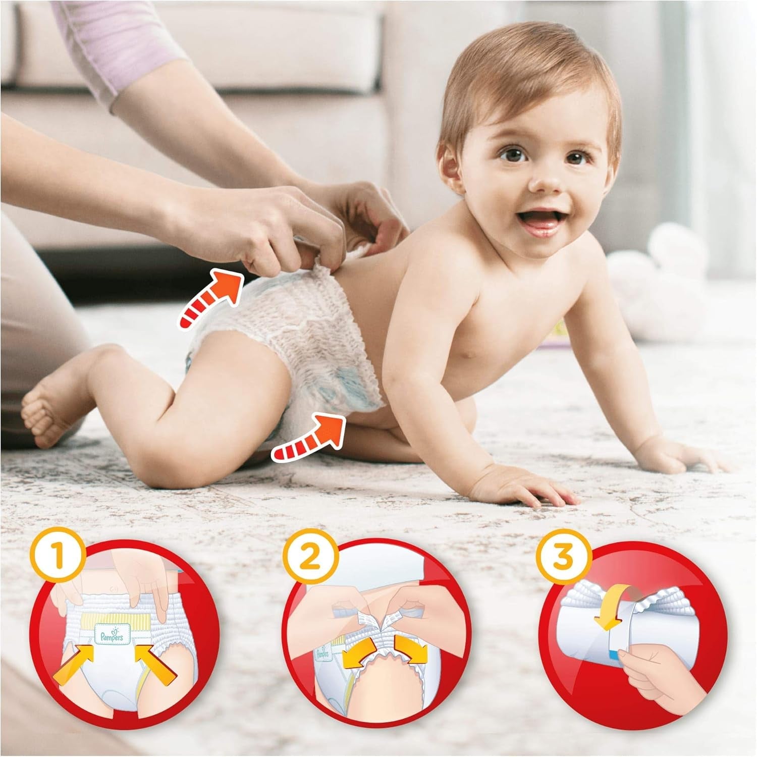 Pampers (gammel version), trusser, str. 4, 9 kg-15 kg, trepakning (1 x 88 bleer)