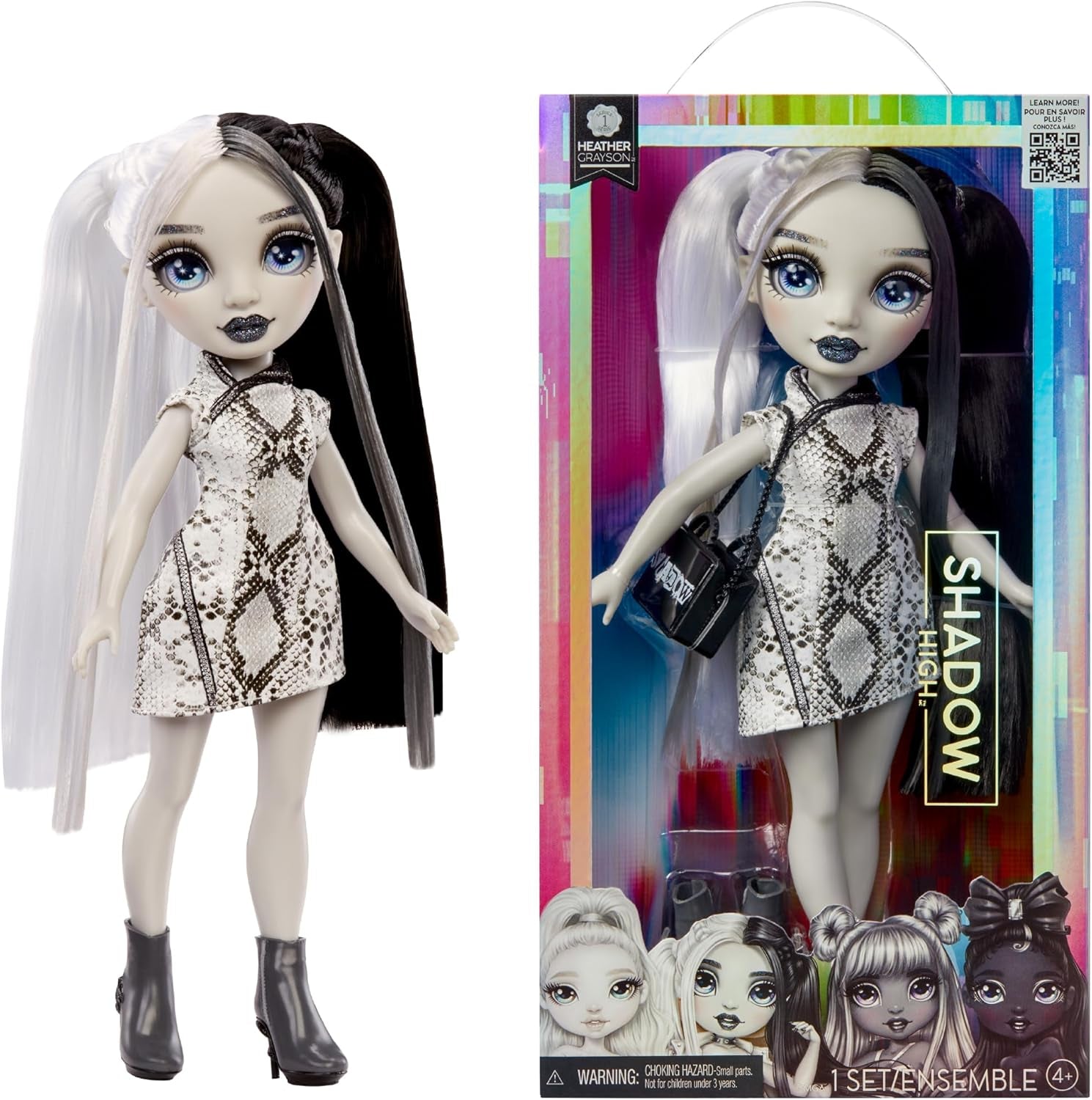 Rainbow High Shadow High Heather Grayson Doll - 28 cm i nuancer af gråt, sort og hvidt hår og outfit, stilfuld taske, sød gave til børn i alderen 4-10 år