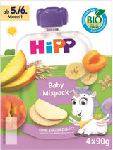 HiPP Organic Squeeze-poser, blandet pakke, 16 stykker (4 pakker á 4 x 90 g hver), til babyer 5/6 måneder, fire lækre smagsvarianter, uden tilsat sukker, bedste økologiske kvalitet