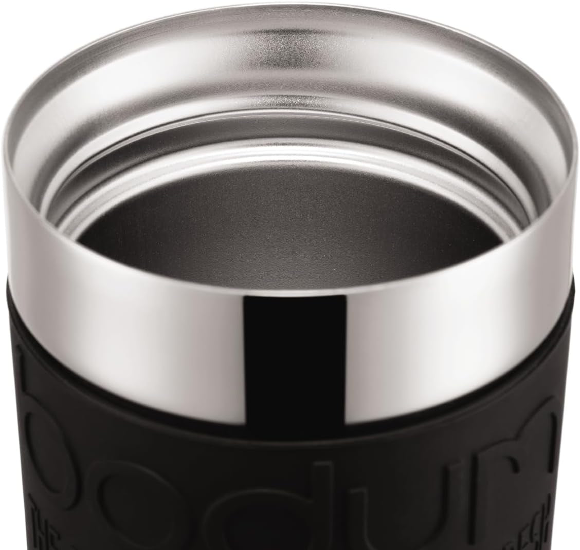 Bodum K11067-01 Travel Press Rustfrit stål sort kaffemaskine med erstatningslåg 350ml