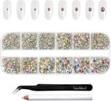 Beadsland 2500 stk Glas Nailart Strasssteine ​​​​Kristall Flatback Edelsteine ​​​​Runde, ​​Für Handwerk Gemischt 8 Größen SS4 ~ SS30 Mit Picking Pinzette Und Stift (Kristall Weiss)
