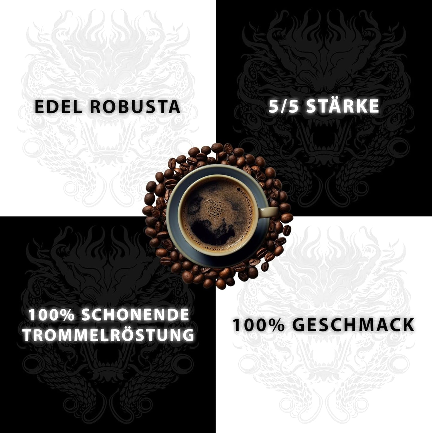 Black Dragon Espresso 100% Robusta - Ekstra stærke ristede kaffebønner - Meget stærk og fyldig kaffe med højt koffeinindhold - Meget stærk espresso
