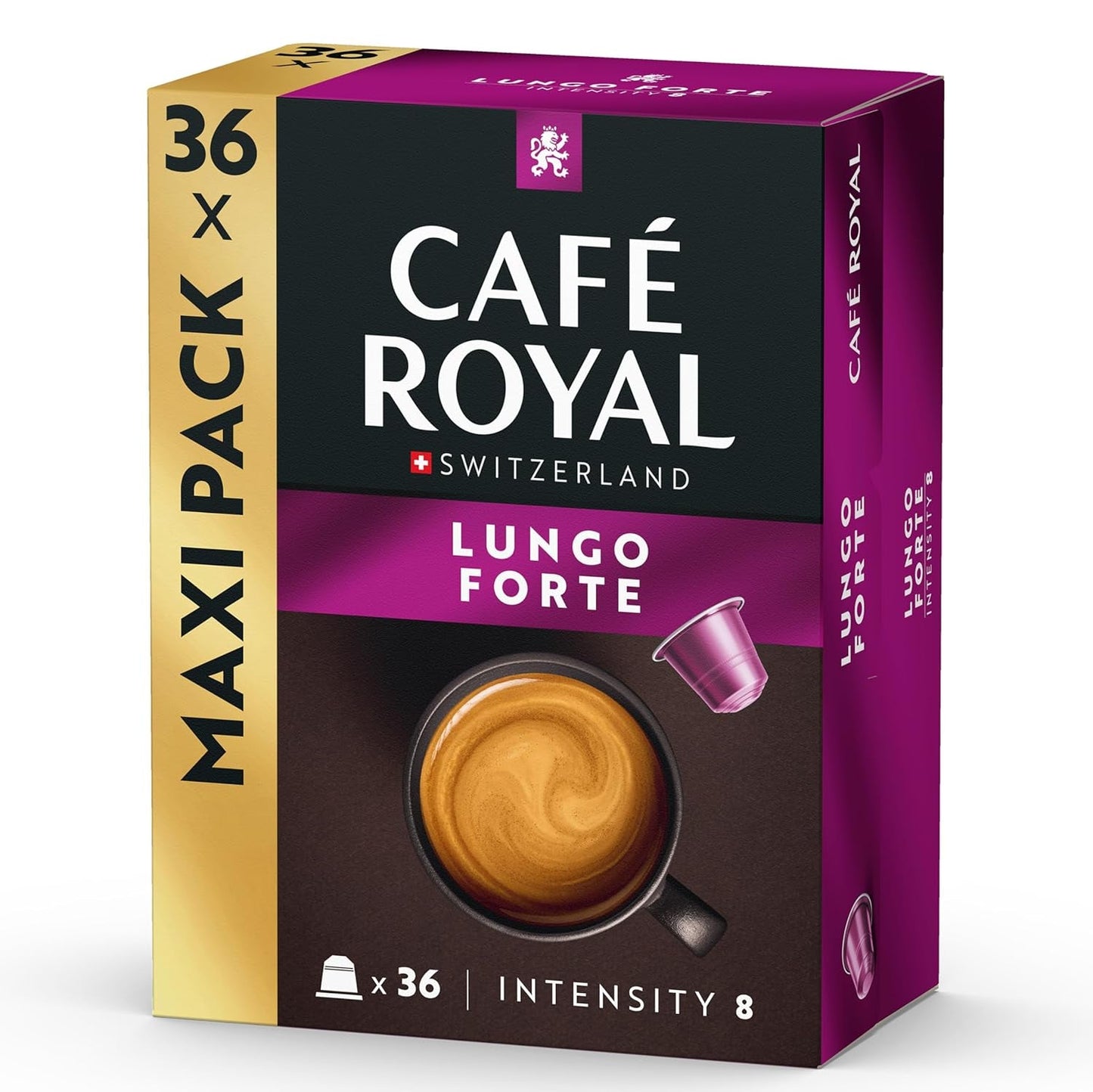 Café Royal Lungo Forte – Nespresso®-kompatible kaffekapsler, 100% Arabica, würzig, dunkle Röstung, Intensität 8/12, Rainforest Alliance, 36 kapsler