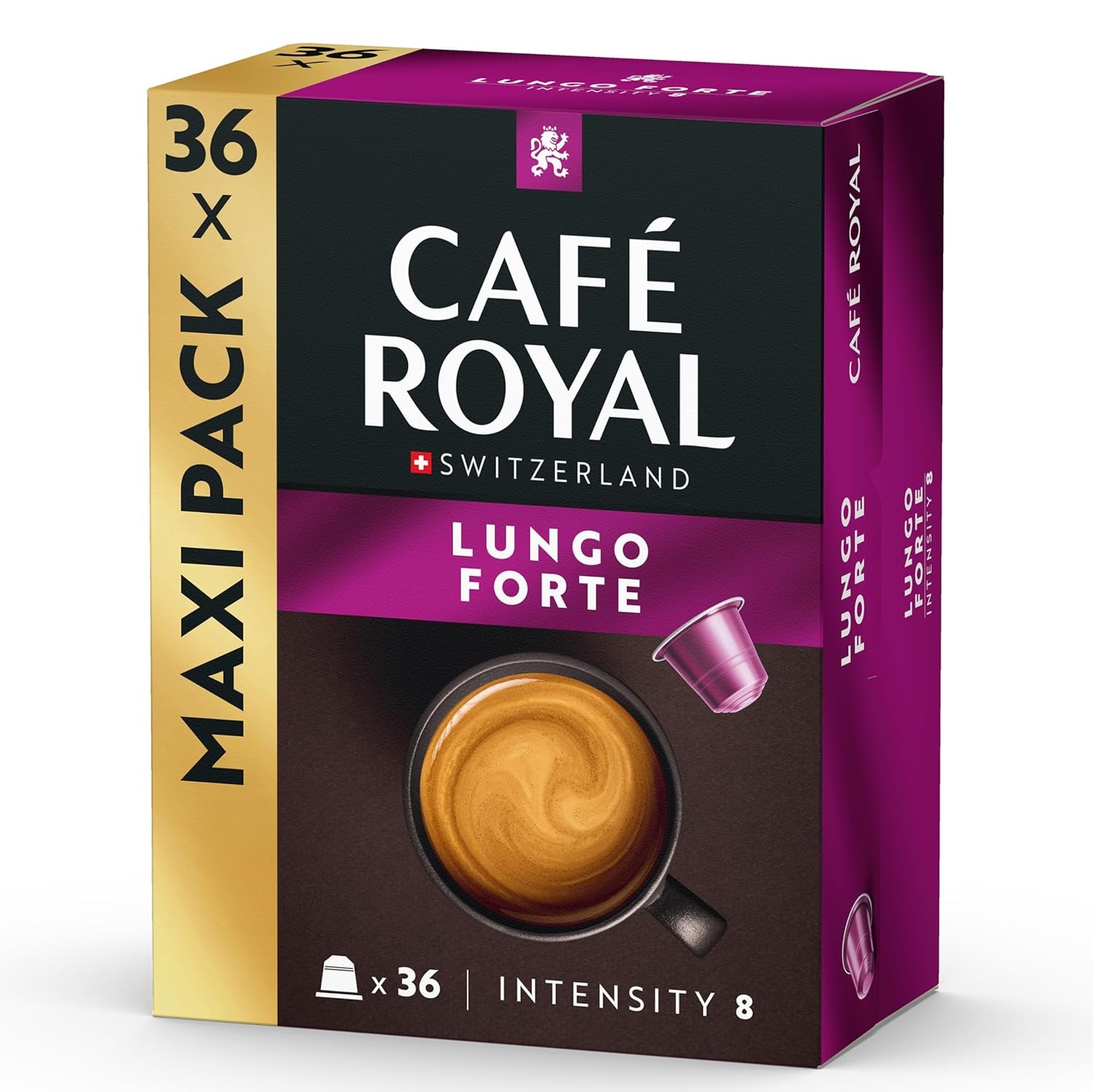 Café Royal Lungo Forte – Nespresso®-kompatible kaffekapsler, 100% Arabica, würzig, dunkle Röstung, Intensität 8/12, Rainforest Alliance, 36 kapsler