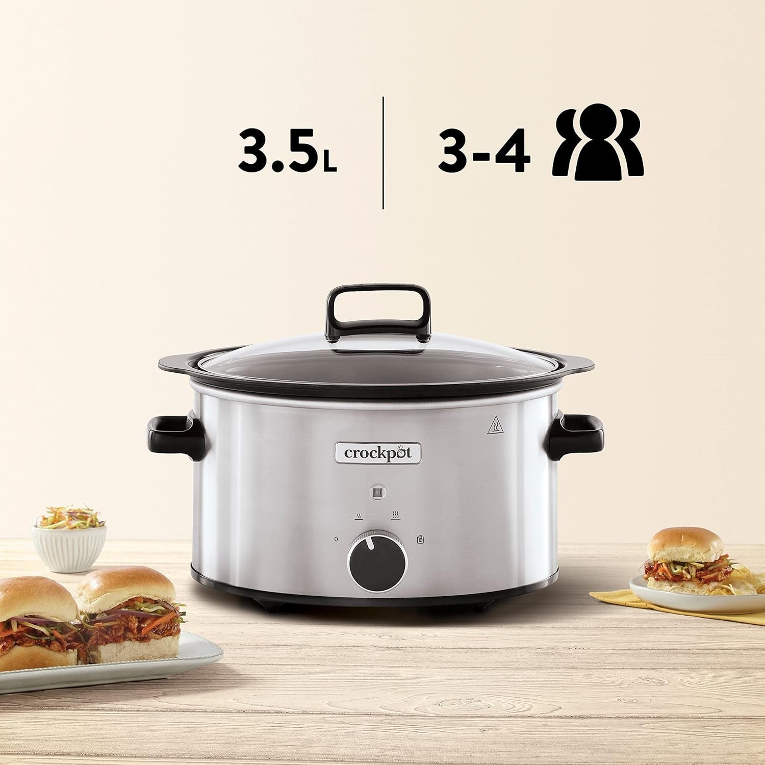 Slow cooker Crockpot,| 3,5 liter (3-4 personer), beholder til bruning af kød og grøntsager, rustfrit stål Slow Cooker Naty Shop