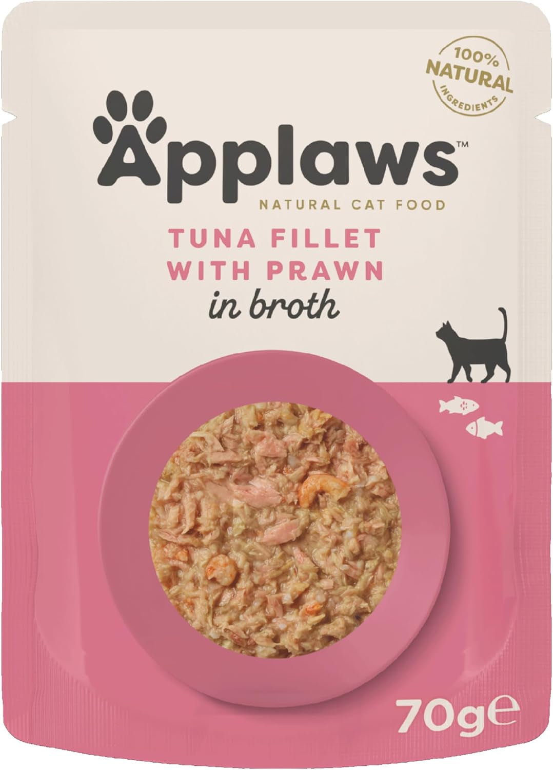 Applaws Premium naturligt våd kattefoder, tunfileter med stillehavsrejer i suppe, 70 g portionsposer (12 x 70 g)