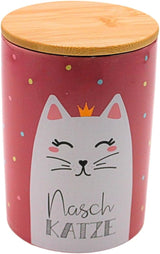 Dekohelden24 Elegant keramisk opbevaringsboks/kaffe/frisk mad/kiks Hüftgold. Motiv: leneș. Mål: H/Ø 15,6 x 11 cm. Madkasser Naty Shop Cat