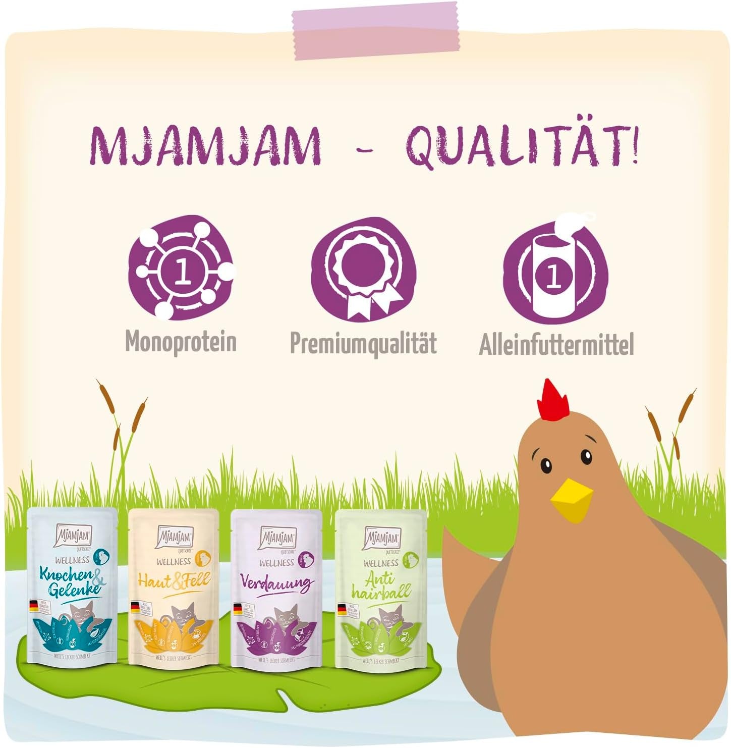 MjAMjAM - Premium våd kattefoder - Kylling Wellness Pack 12 Pack (12 x 125 g) Kornfri med ekstra kød