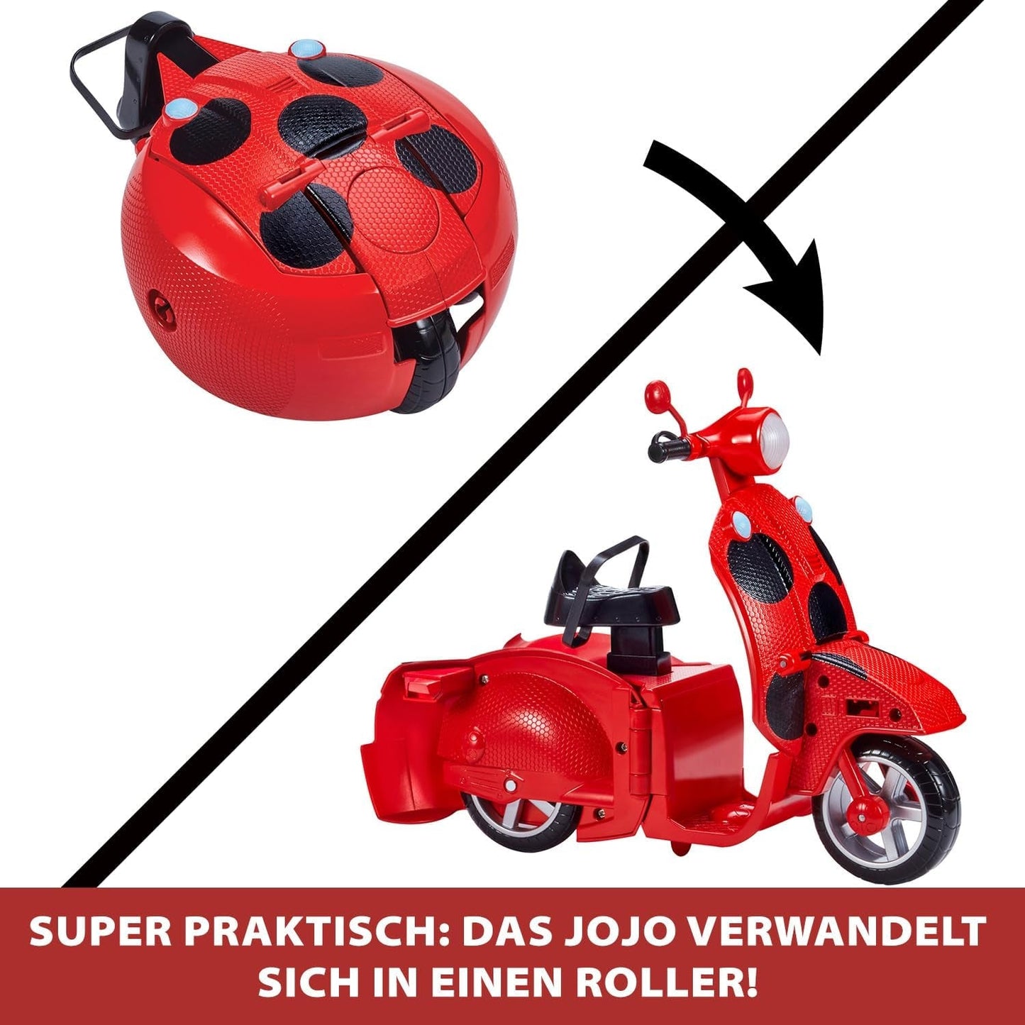 Bandai - Miraculous Ladybug - Miraculous Switch'n Go Scooter + 26 cm Ladybug Lucky Charm Artikuleret Dukke - P50668