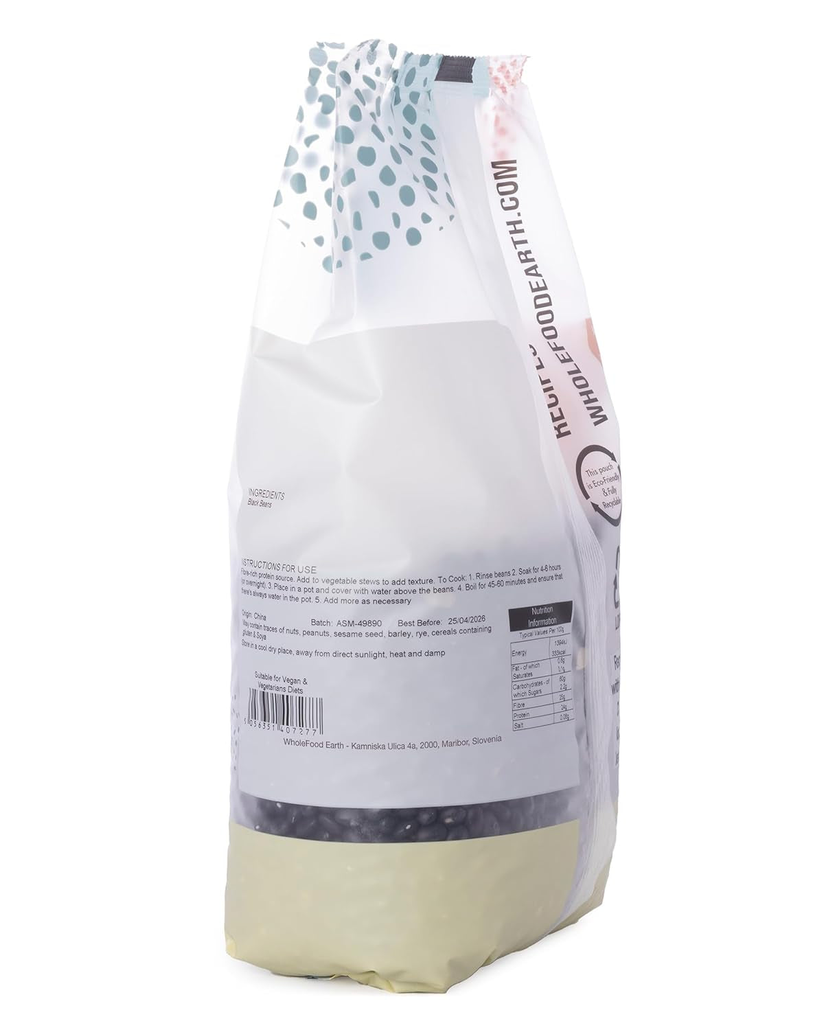 Sorte bønner Wholefood Earth 1 kg ikke-GMO Naturlig fiberrigt højt proteinindhold