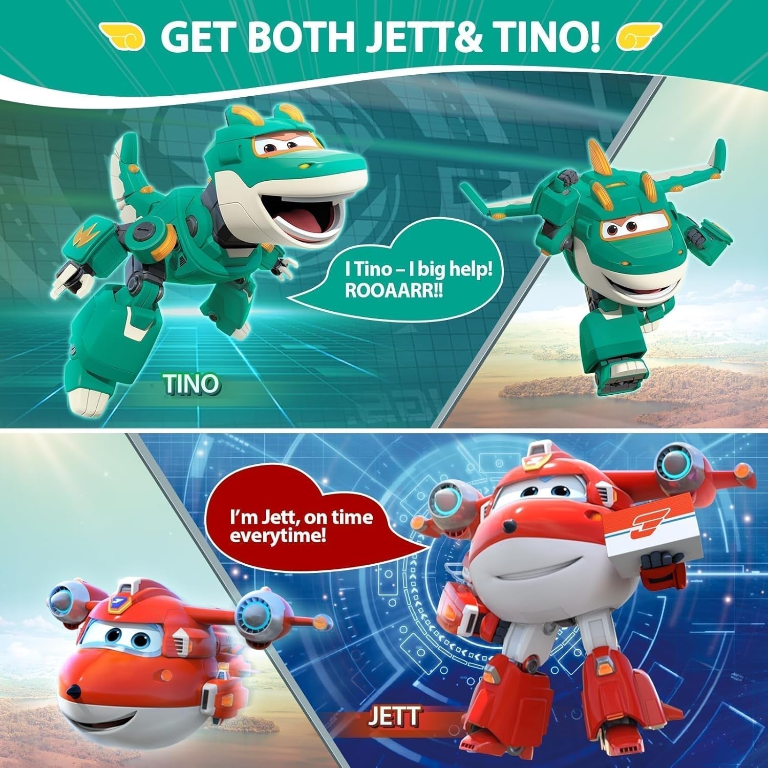 Super Wings 5" Transforming Characters 2-Pack Transforming Supercharged Jett + Tino Transformer Legetøj til drenge og piger i alderen 3+ Røde actionfigurer Naty Shop